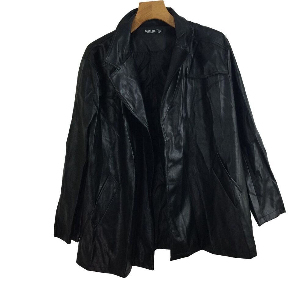Nasty Gal Collection Womens Faux Leather Open Front Blazer Jacket Black Size 10